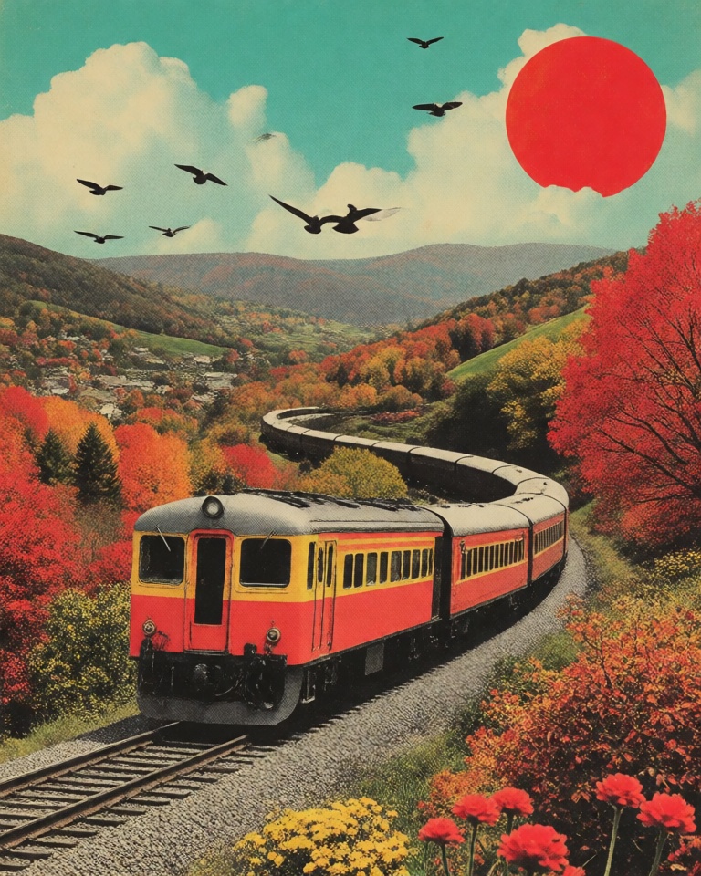 retro halftone surreal collage style