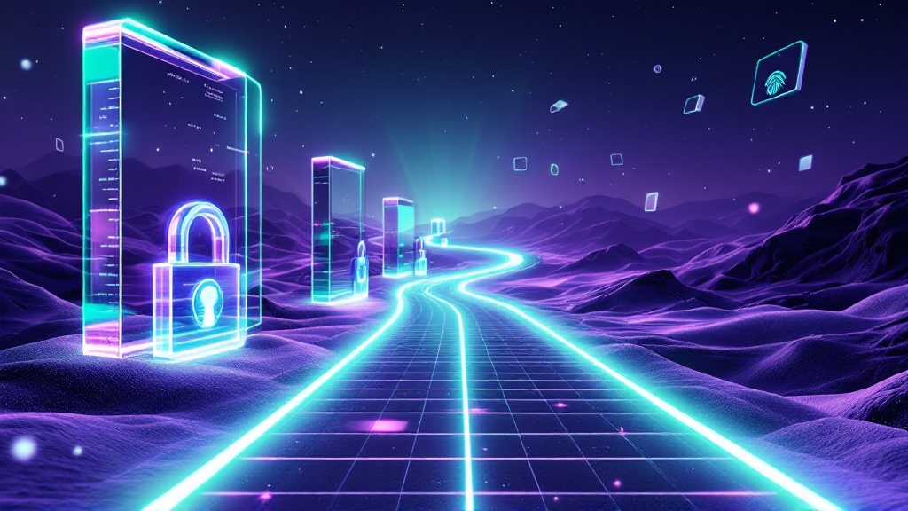 Illustration of a person securing personal health data on a laptop with cybersecurity icons