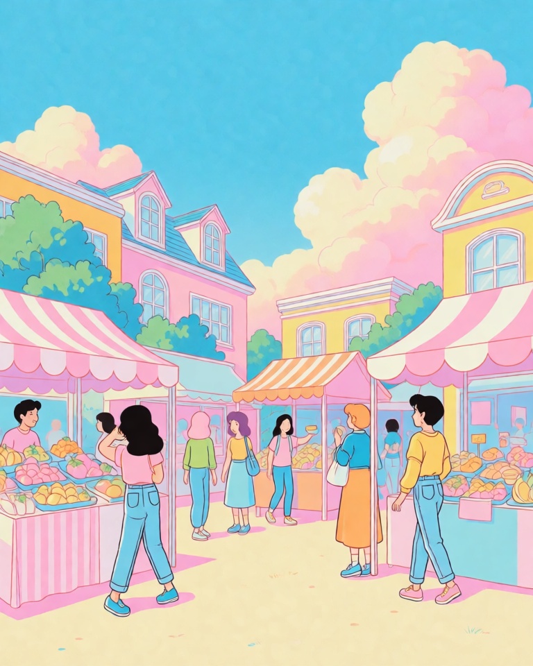 retro pastel anime style