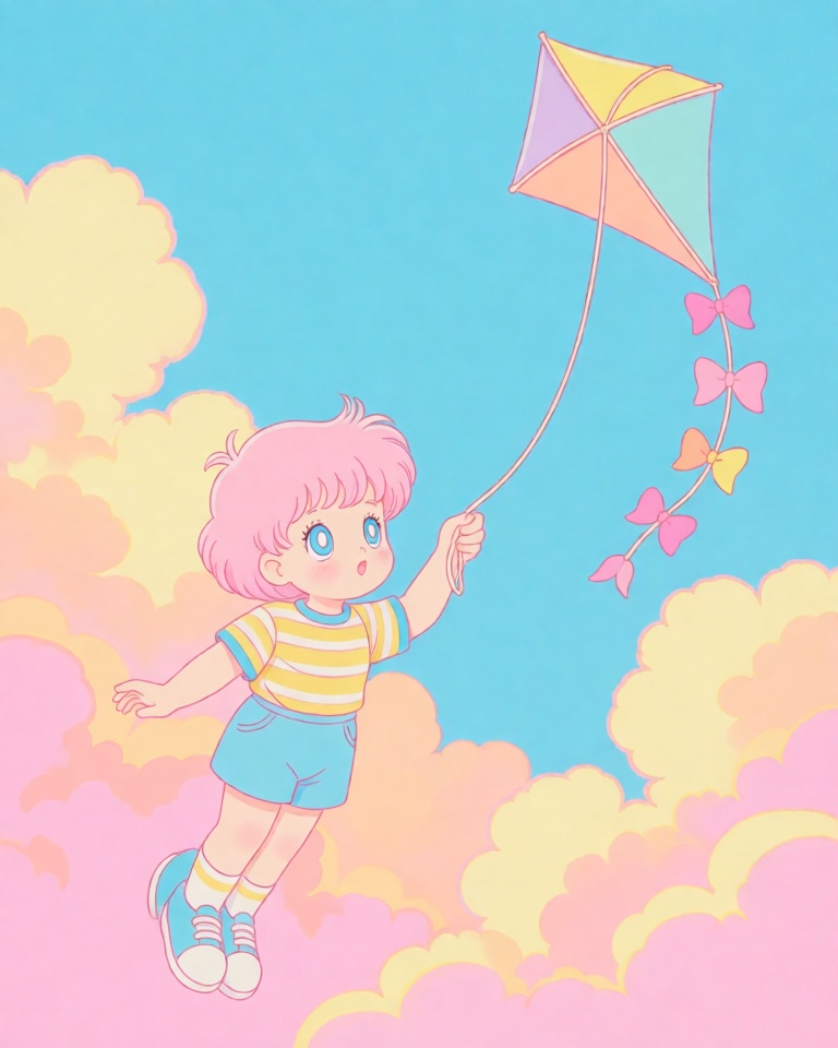 retro pastel anime style