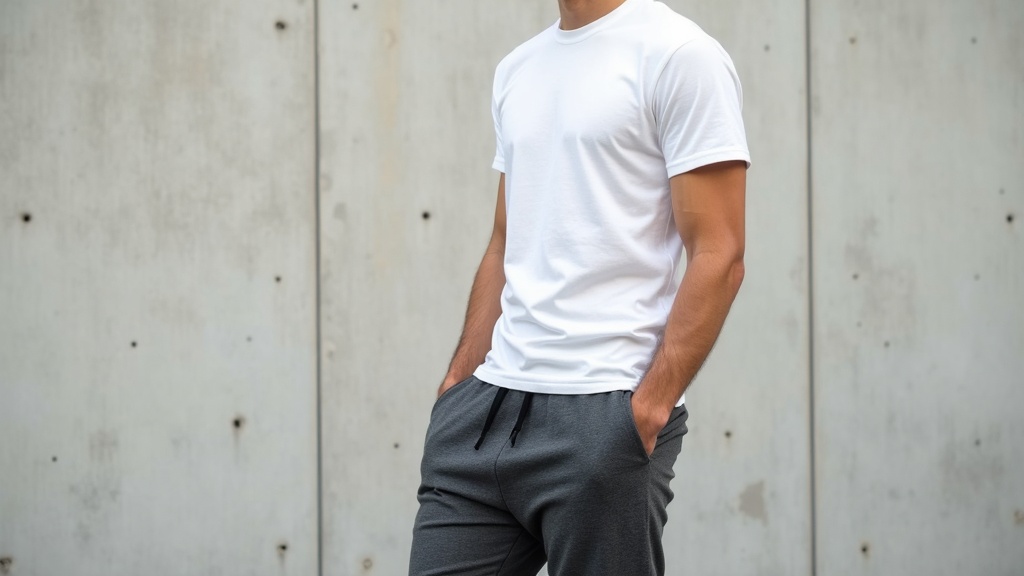 Detalle de camiseta merino y pantalón deportivo técnico en contexto urbano