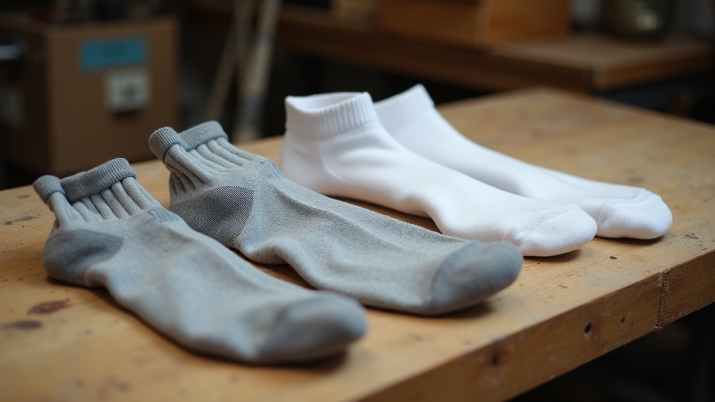 Plantar fasciitis compression socks compared to regular work socks side by side