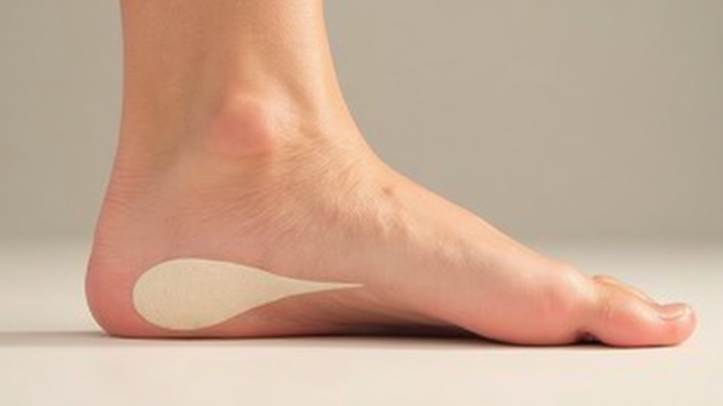 Close-up of the bottom of a foot highlighting the arch and heel, plantar fascia area
