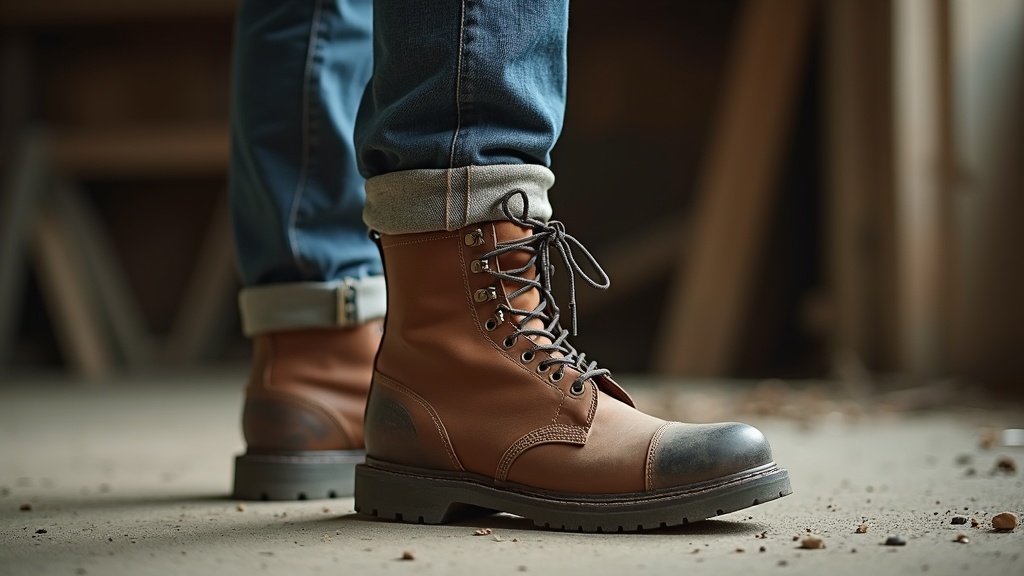 Merino wool boot sock above steel-toed work boot