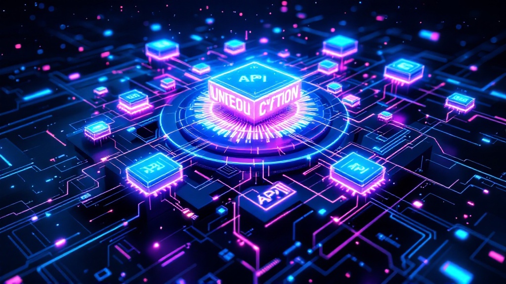 AI-enabled API development tools interface with code snippets and developer dashboards for AI-assisted software creation