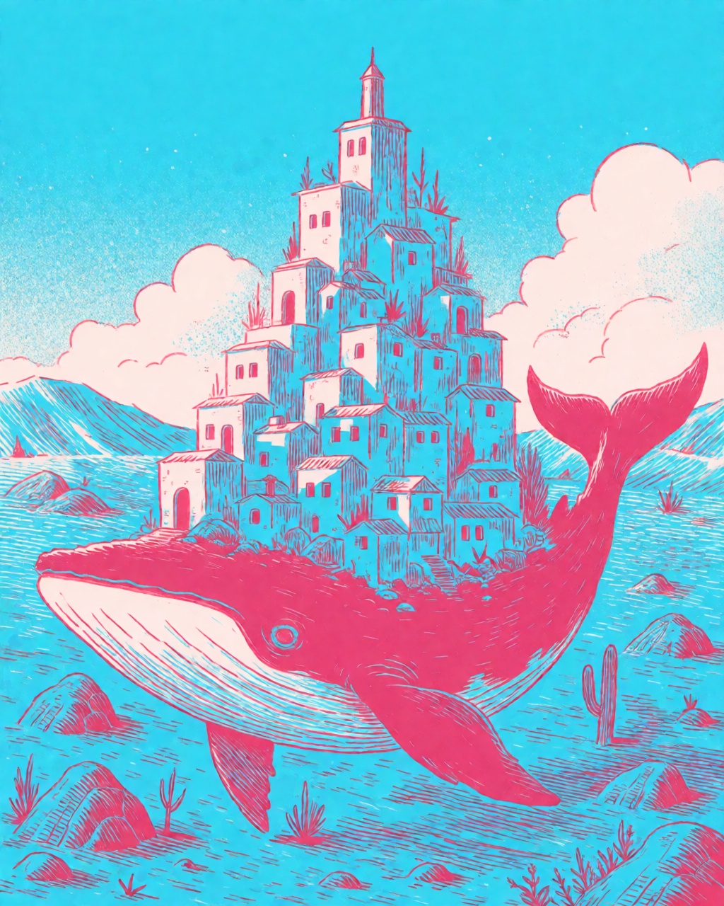 Cyan Pink Risograph