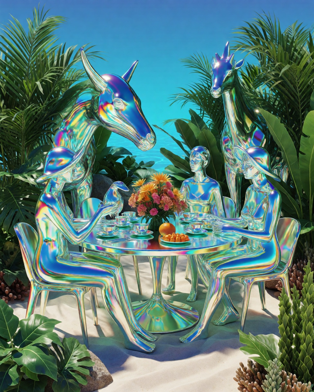 Iridescent Chrome Tropical Render