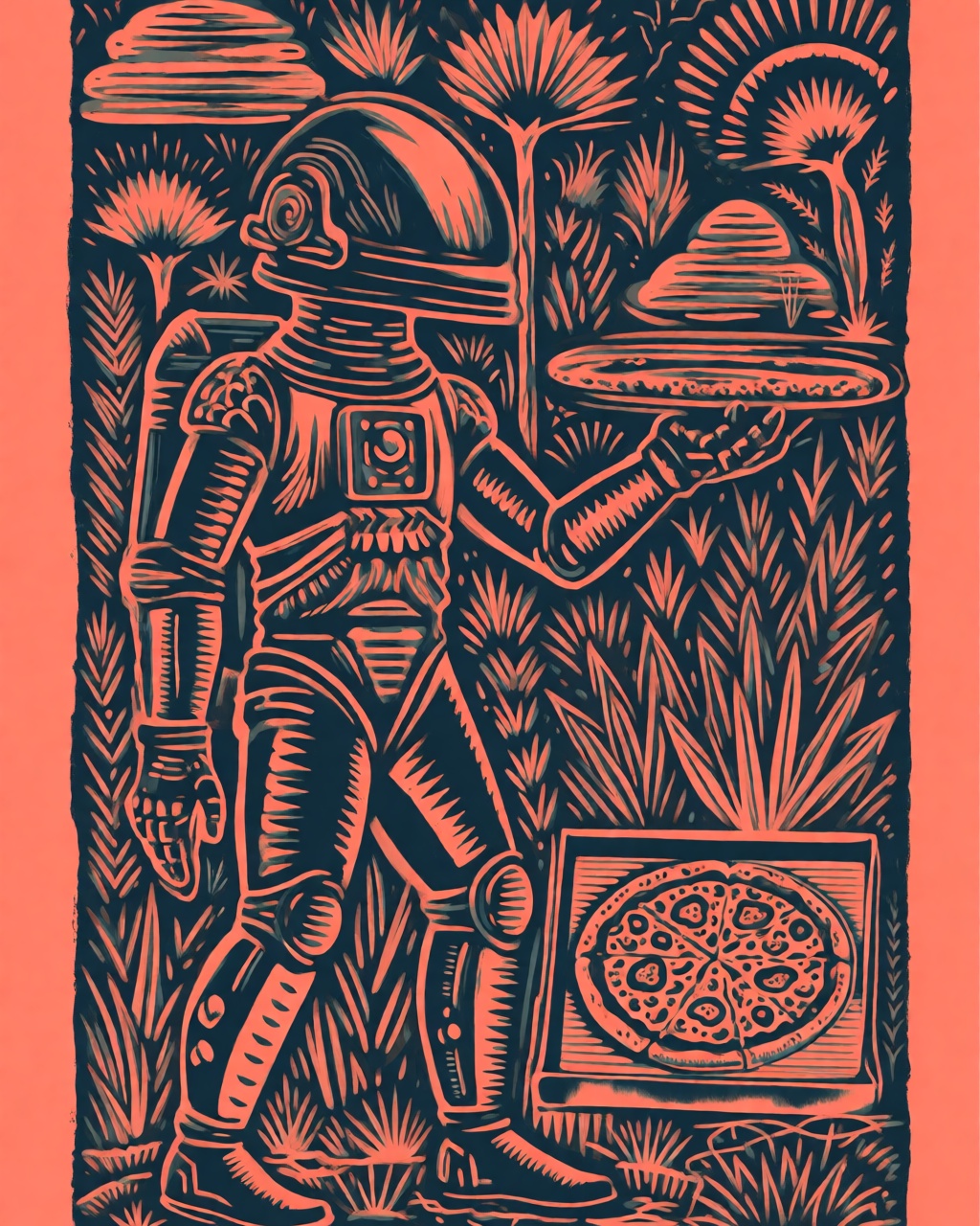 Coral Navy Woodblock Folk