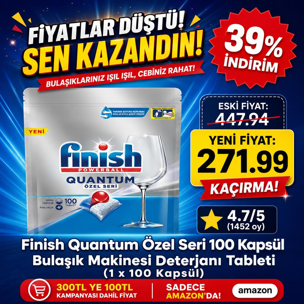 Finish Quantum Özel Seri 100 Kapsül Bulaşık Makinesi Deterjanı Tableti (1 x 100 Kapsül)
