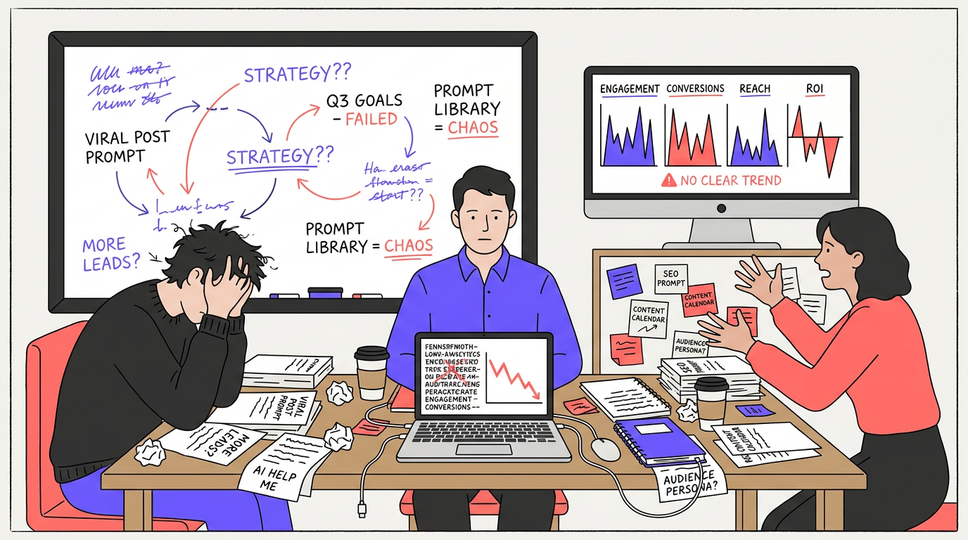 Marketing team overwhelmed by scattered prompts and inconsistent content workflow