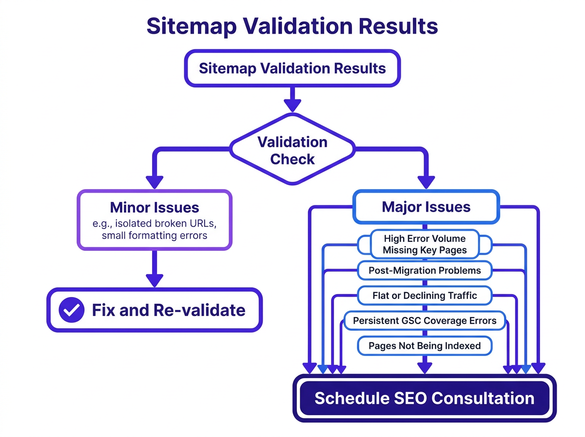 Flowchart showing when sitemap errors require a full SEO review