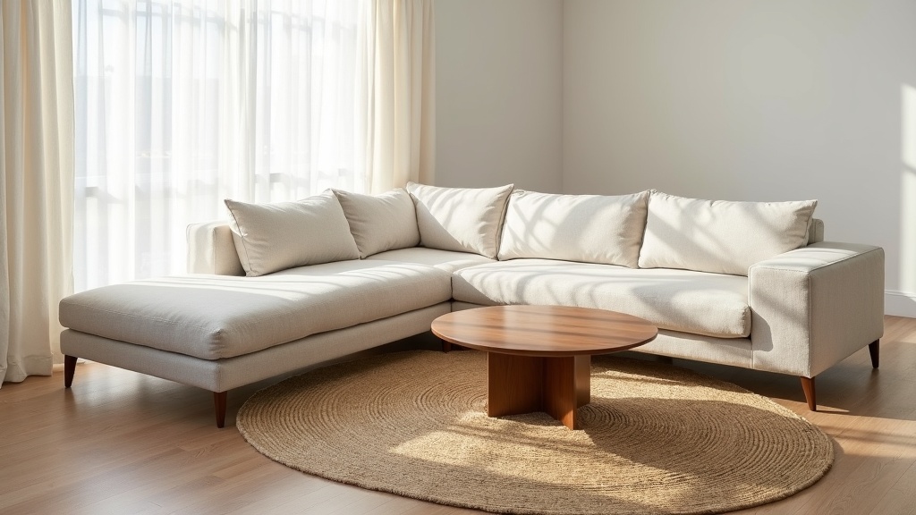 Sectional sofa with a correctly sized rug anchoring the full L-shape