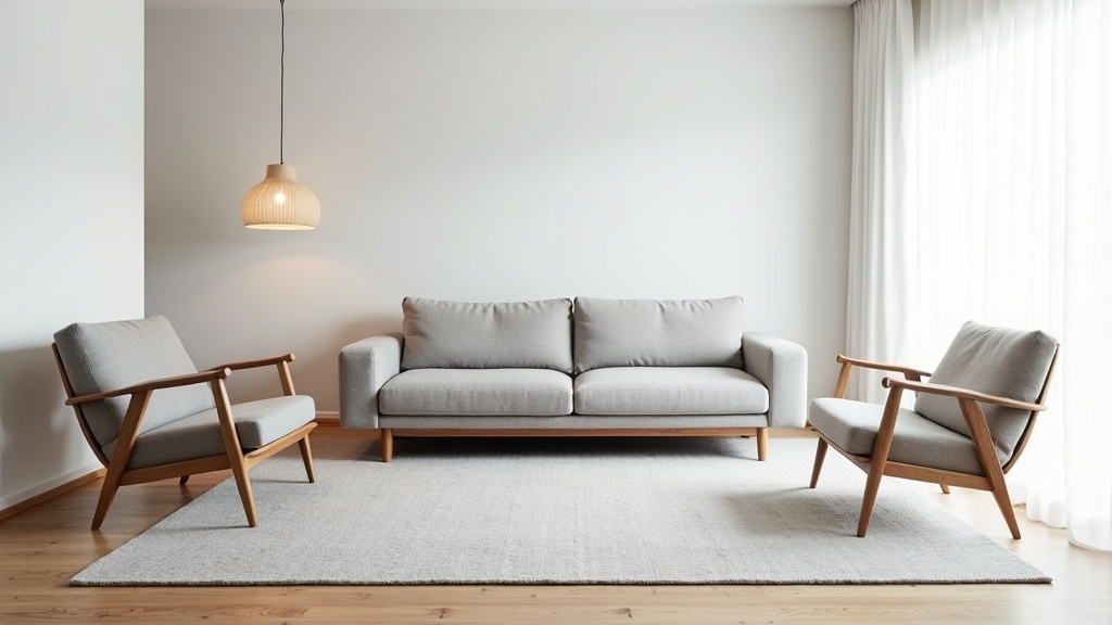 A large rug in a small apartment living room creating a grounded, unified space