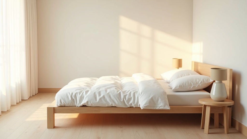 Minimalist bedroom design for adults with warm natural light and clean lines
