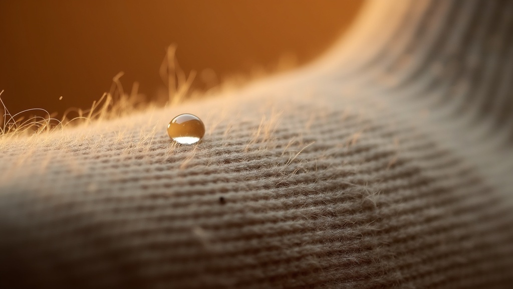 Merino wool fiber structure under close-up, showing moisture wicking texture