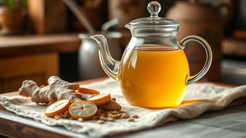 Infusion fenouil gingembre dans une théière en verre pour stimuler la digestion
