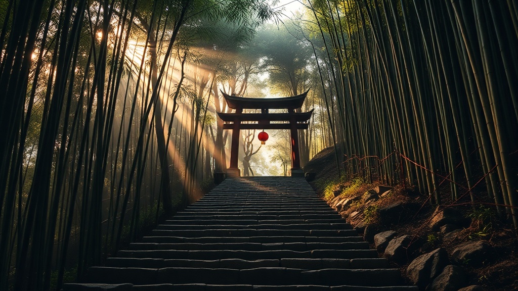 Chemin de pierre menant au temple Hongfa à travers la forêt subtropicale de Shenzhen