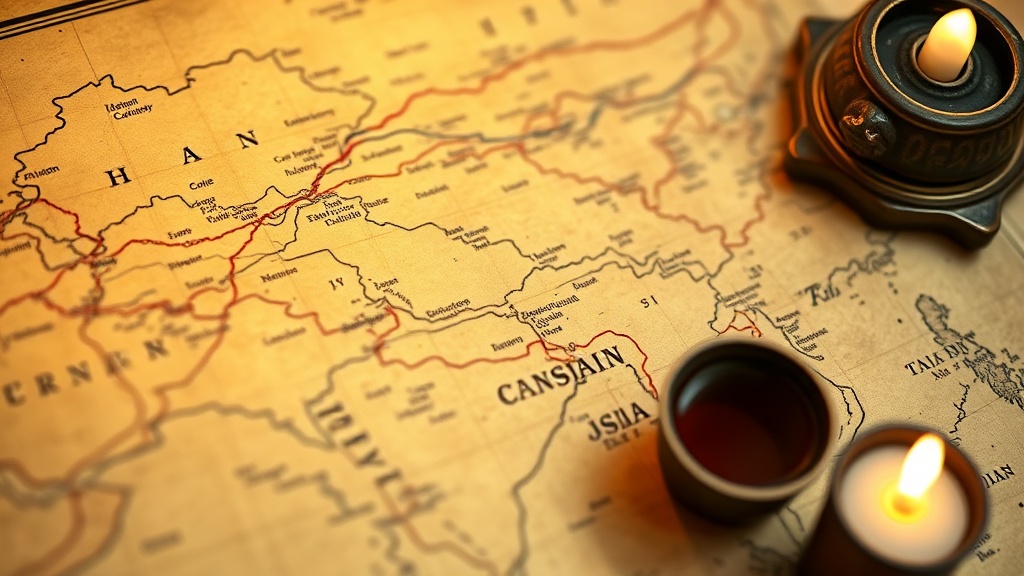 Carte ancienne illustrant les routes commerciales du thé entre la Chine et l'Asie centrale