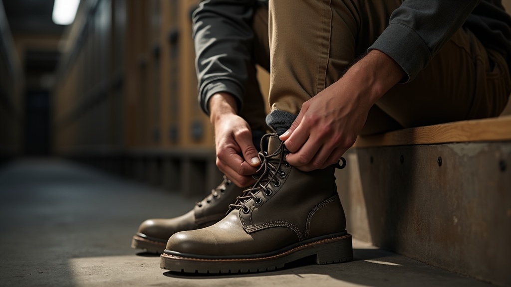 Calcetines tobilleros de trabajo puestos en bota de seguridad