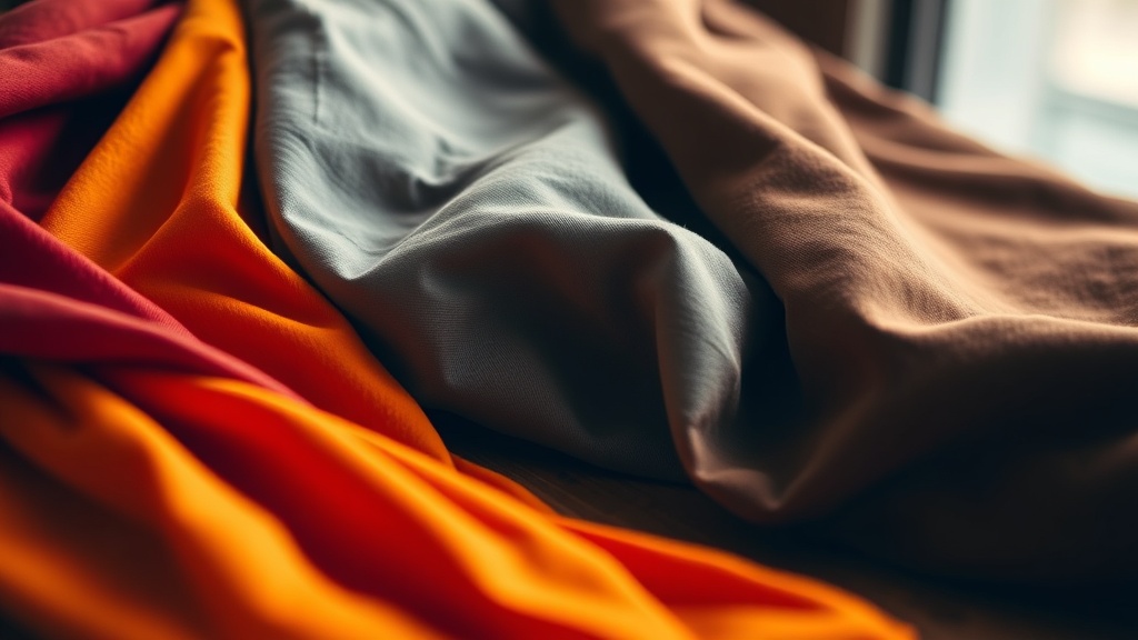 Comparison of Buddhist robe colors: saffron, burgundy, grey and brown fabric representing different traditions