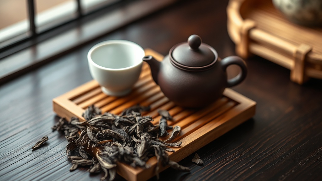 Accessoires gong fu cha : petite théière yixing, tasses en porcelaine et plateau en bambou