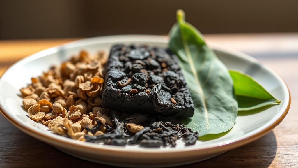 Différents thés pour gong fu cha : oolong en perles, puerh et feuilles de Longjing côte à côte