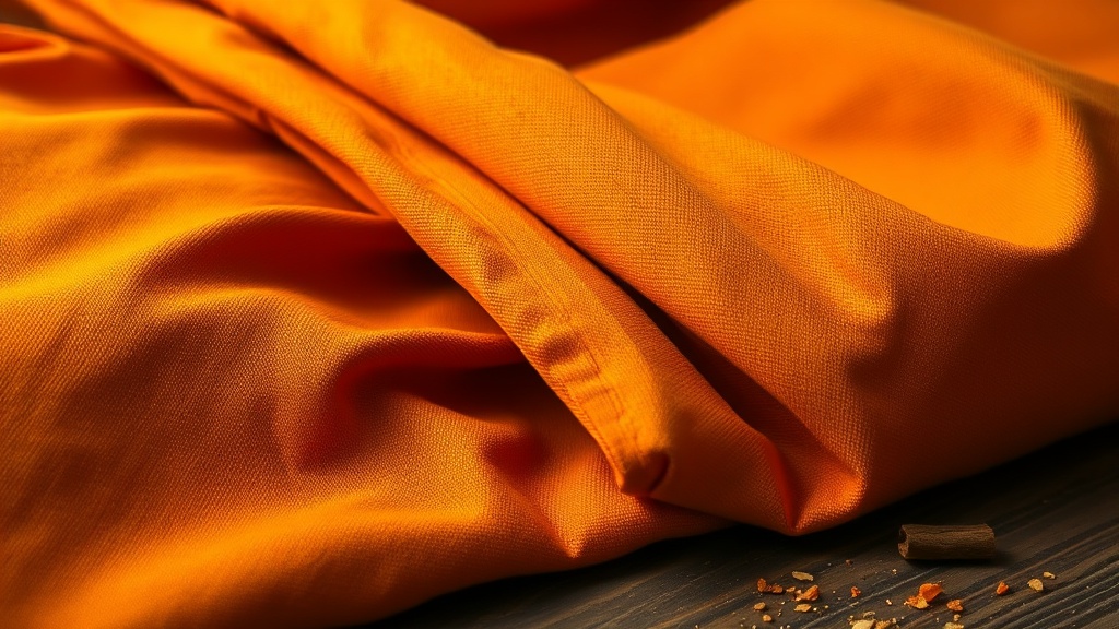 Tissu de robe monastique bouddhiste safran évoquant les vœux de l'ordination bouddhiste