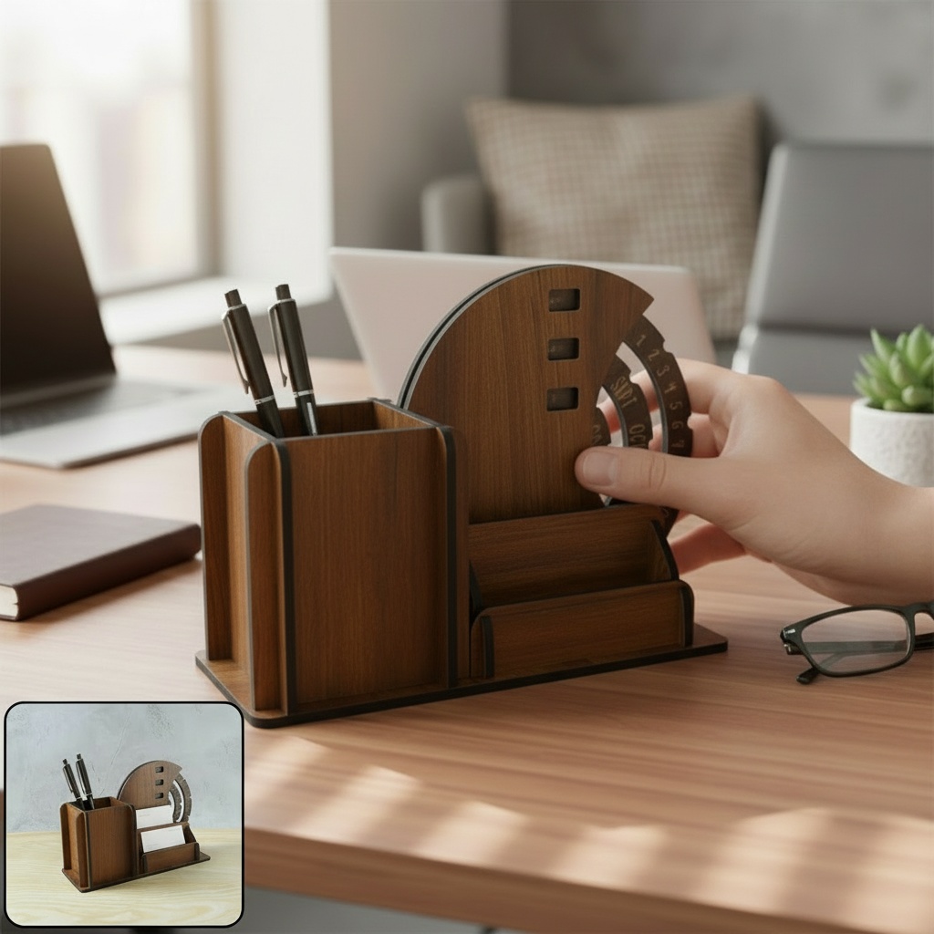 Wooden Desk Organizer with Rotating Calendar photo 5