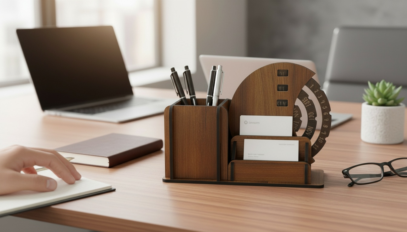 Wooden Desk Organizer with Rotating Calendar photo 4