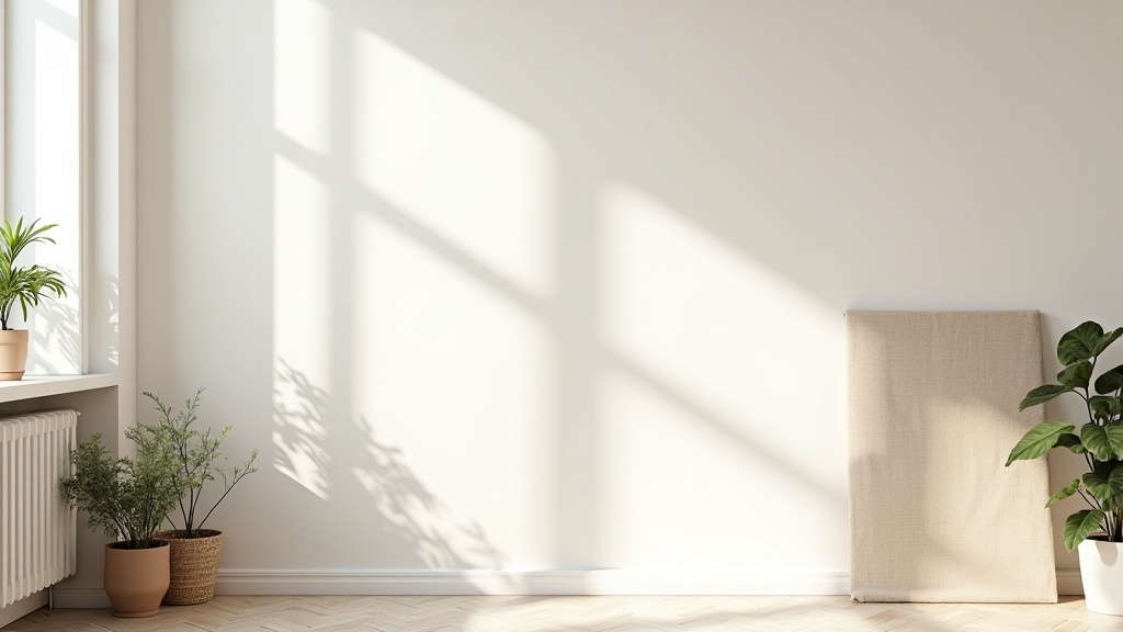 Renter friendly wall decor in a calm Scandinavian apartment