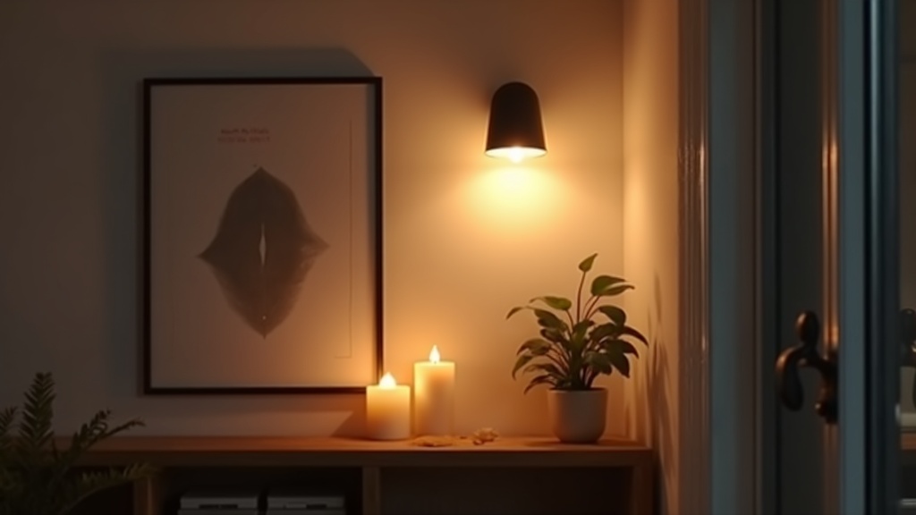 Battery-powered wall sconce creating warm ambient light in a rental apartment corner