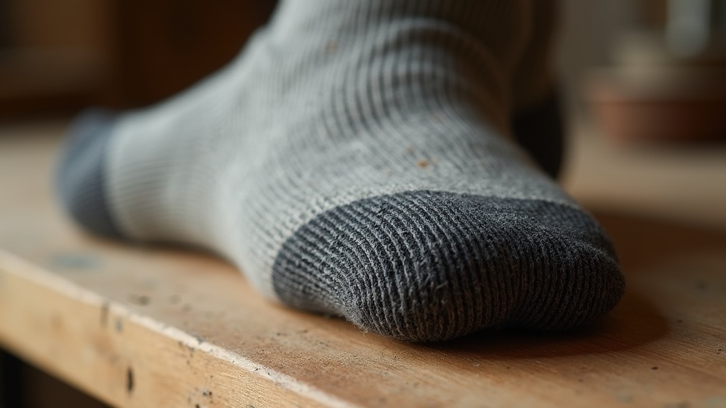 Thick merino wool work sock showing padded heel and toe zones