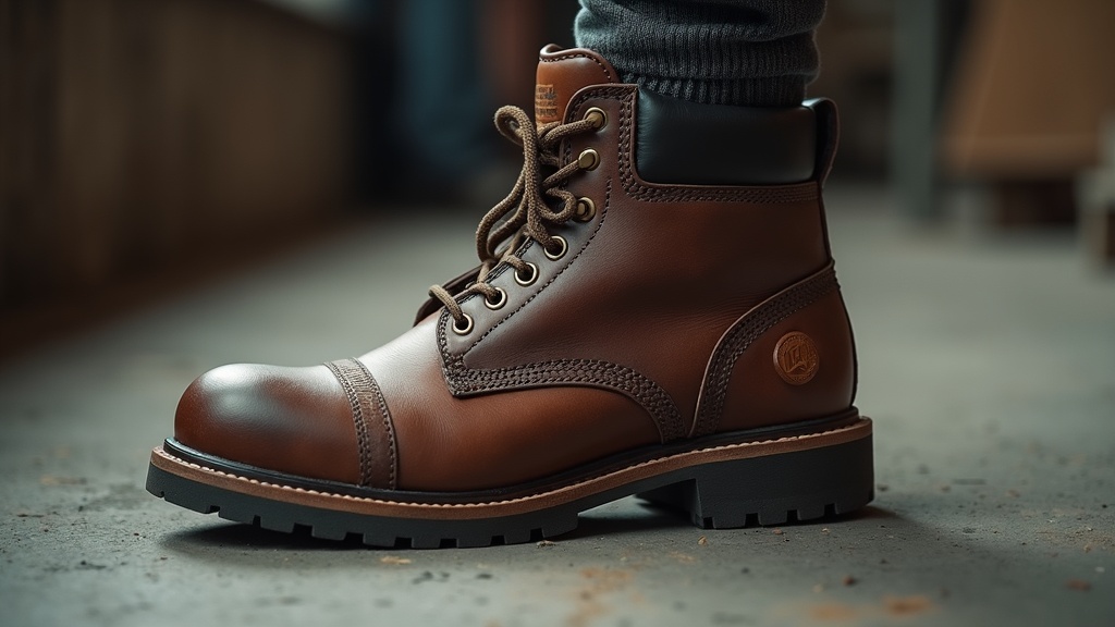 Cushioned sock being put on inside a steel toe work boot
