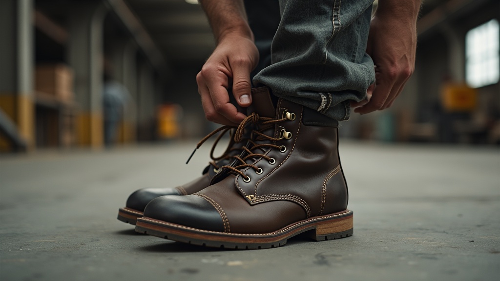 Best work socks for sweaty feet worn with steel-toed work boot on concrete floor