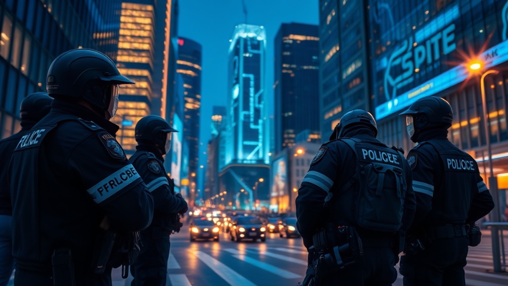 Financial district at night representing international financial crime enforcement