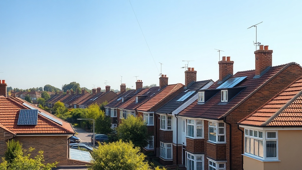 UK houses on a hot summer day illustrating heatwave energy costs