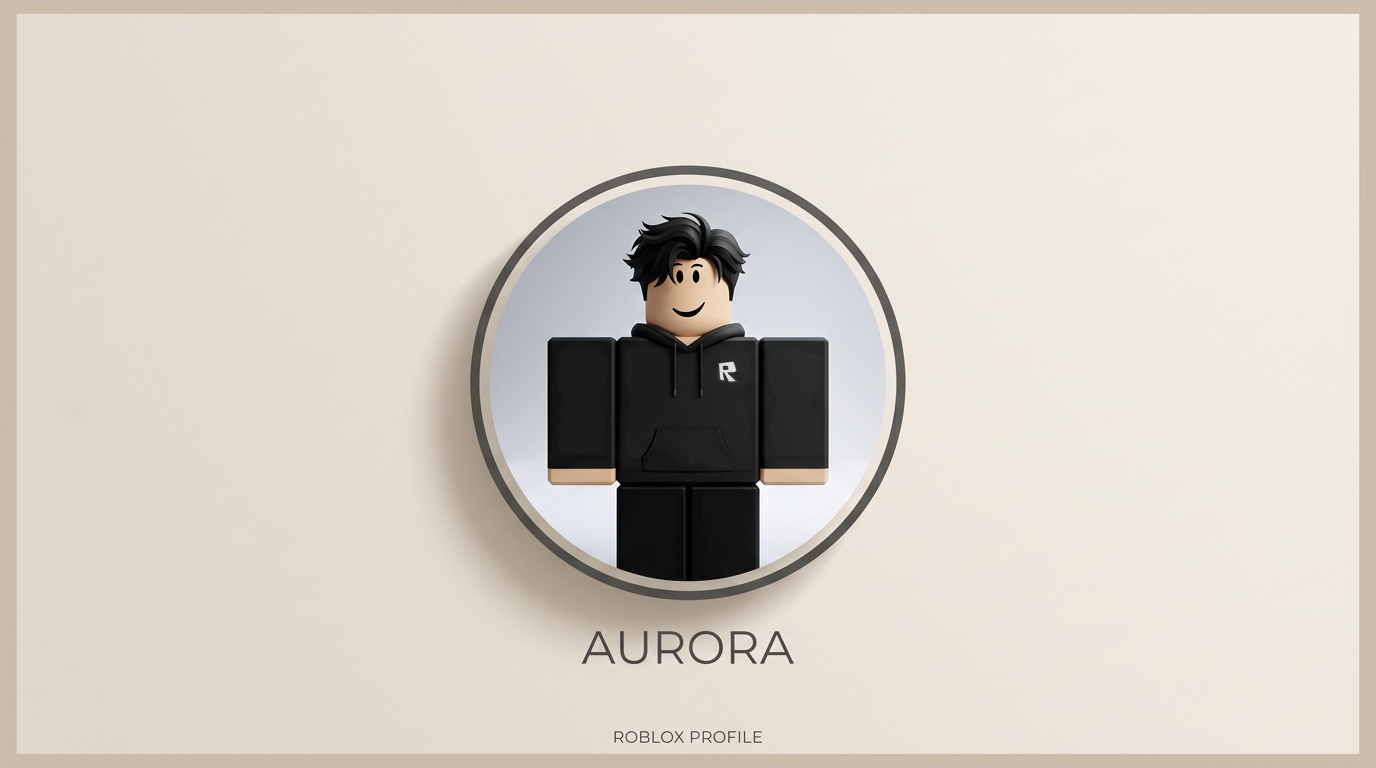 Clean and minimalist Roblox aesthetic thumbnail showing a sleek, modern avatar profile centered on a soft matte beige background with a subtle, elegant drop shadow. Simple, clean borders, non-distracting., clean minimalist design, flat design, sleek, monochrome palette, modern, simple geometric shapes, negative space, Roblox studio aesthetic, 3D blocky avatar style, clean Roblox game asset, bright colorful lighting, Roblox UGC quality