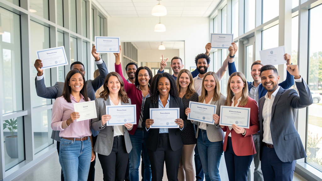 Docentes celebrando con certificaciones CEA