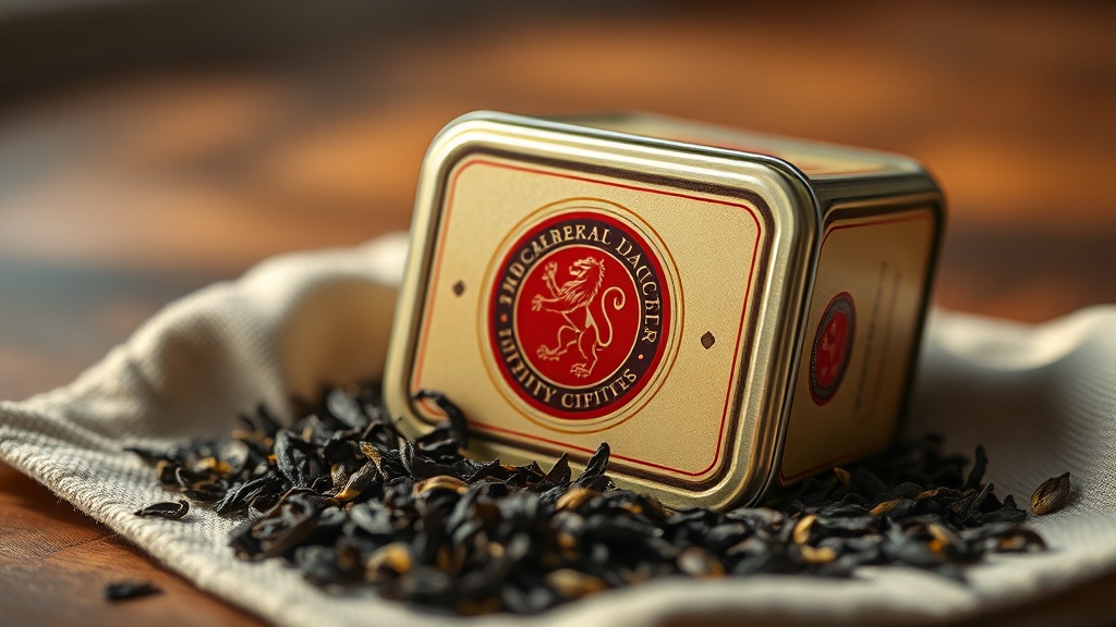 Boîte de thé Pure Ceylon Tea avec le label lion rouge officiel du Sri Lanka