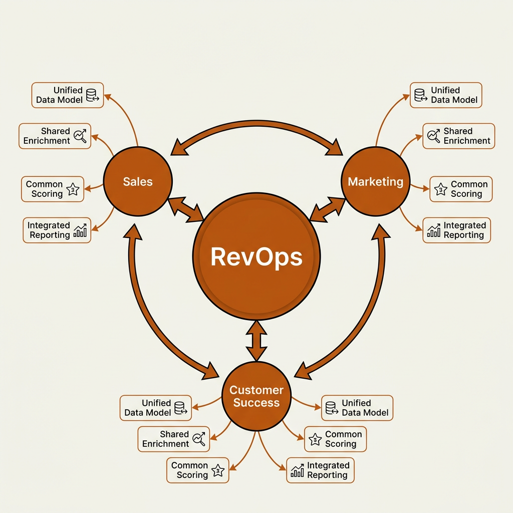 RevOps mindmap diagram showing shared resources across sales marketing and customer success