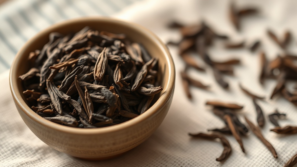 Feuilles de hojicha séchées et torréfiées dans un bol en céramique japonaise