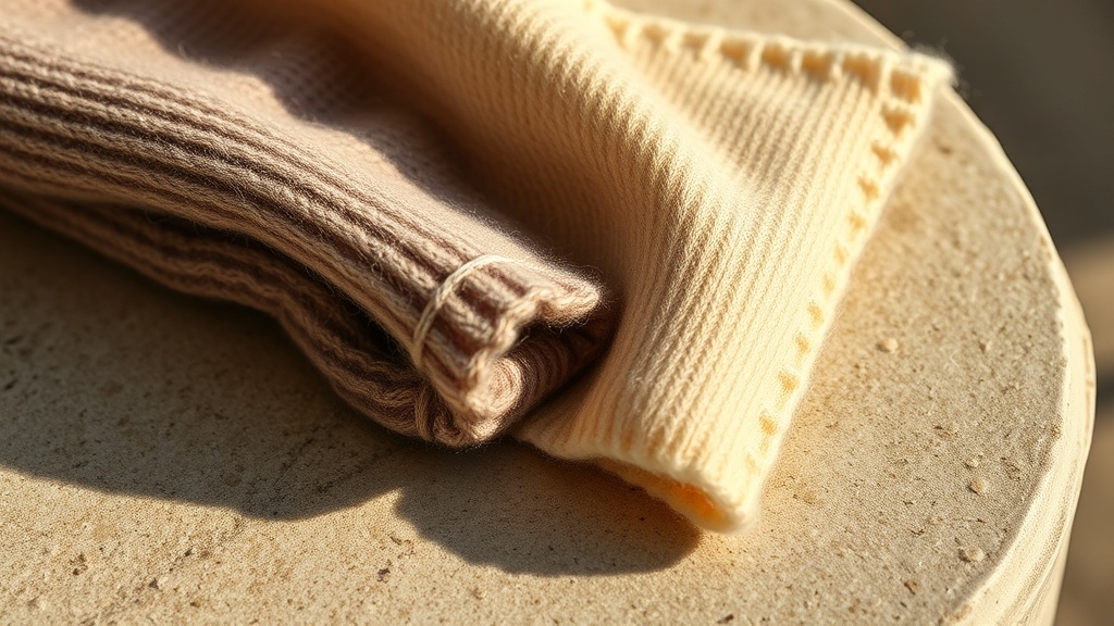 Two cashmere fabric swatches side by side showing different textures, one thick and matte, one fine and smooth