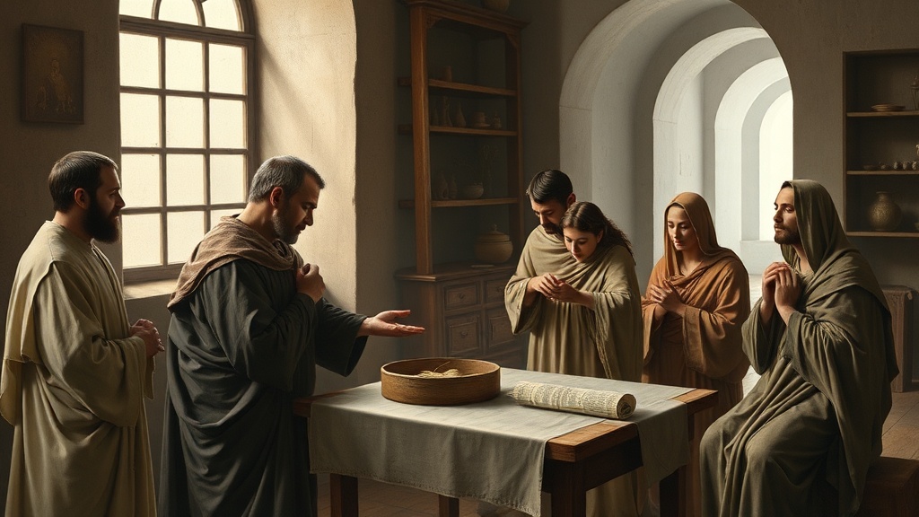 A serene artistic illustration of careful creation and stewardship around a crafted beauty object