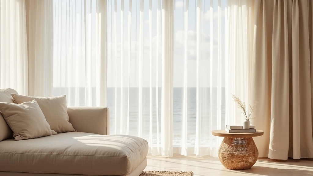 Coastal living room with linen sofa and natural light