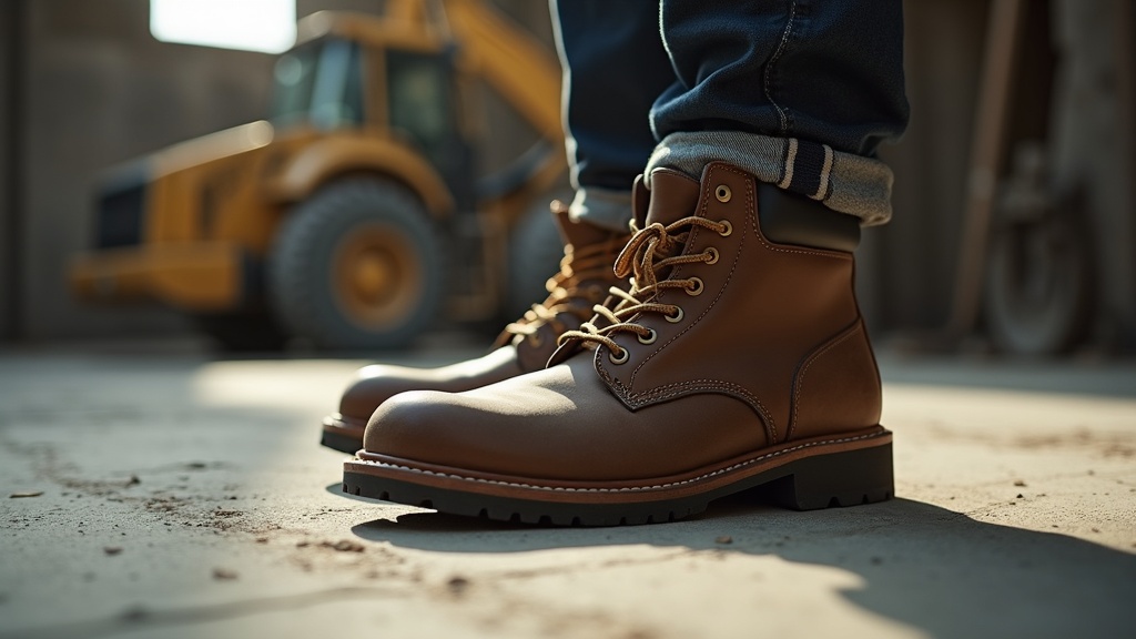 Work socks for steel toe boots on a construction jobsite