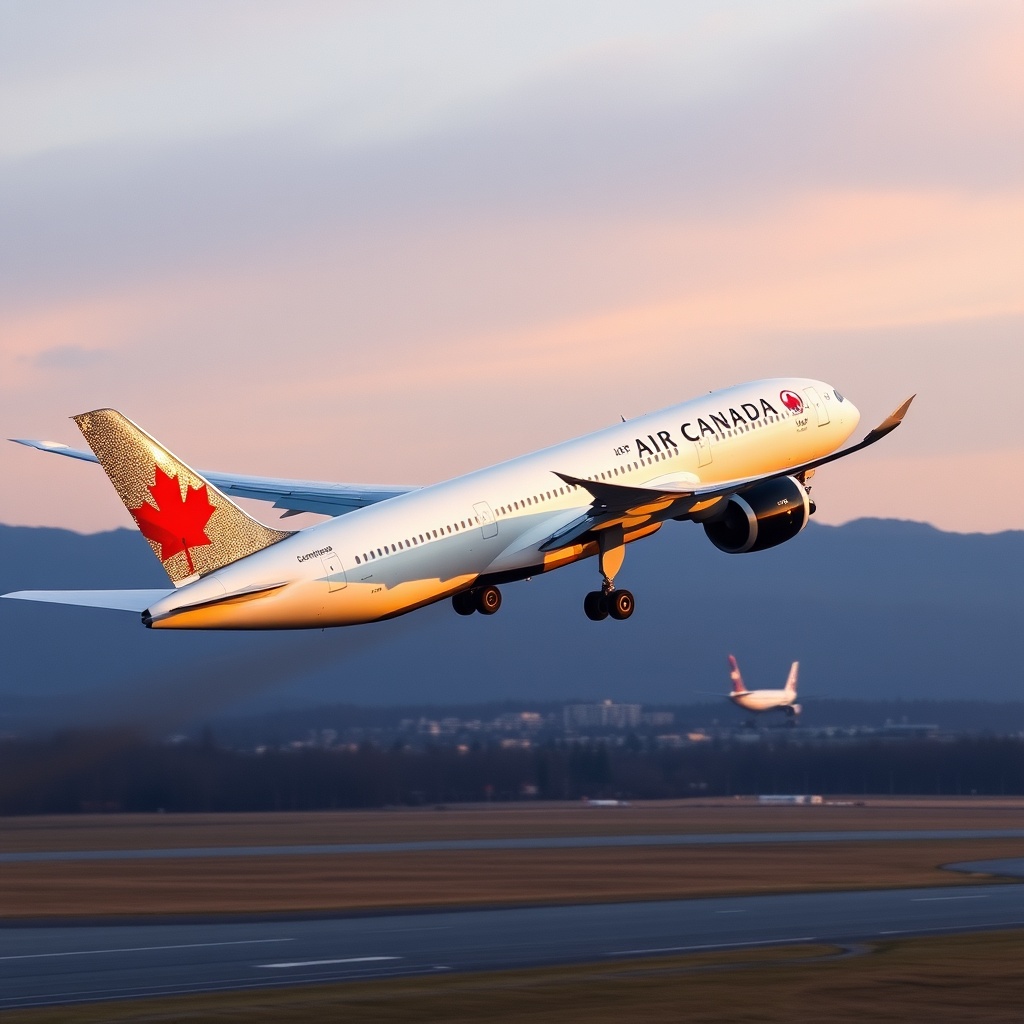 Create a 787 commercial Air Canada takeoff.