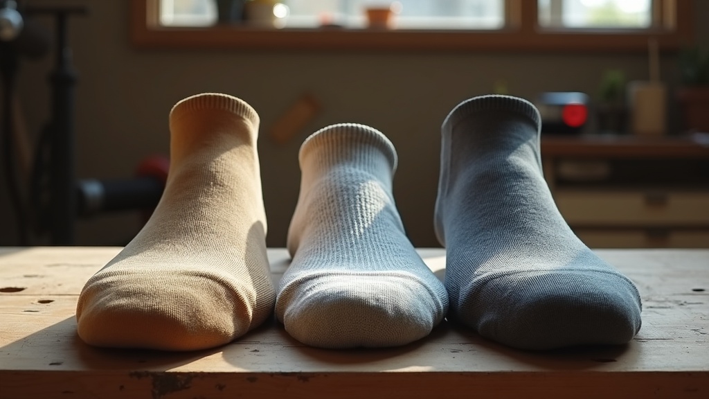 Three work boot sock options compared side by side showing different thicknesses