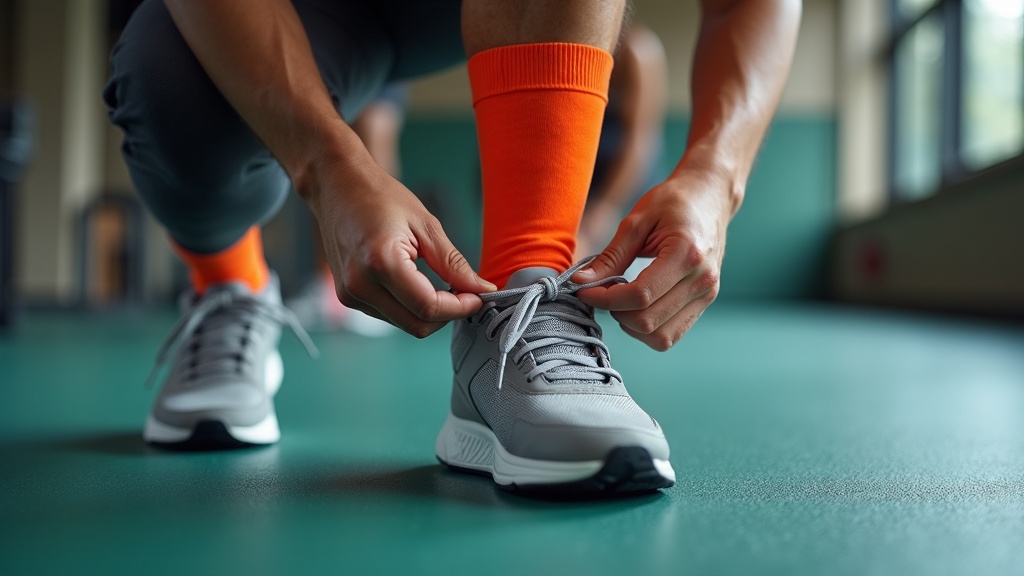 Person wearing compression socks getting ready for a workout