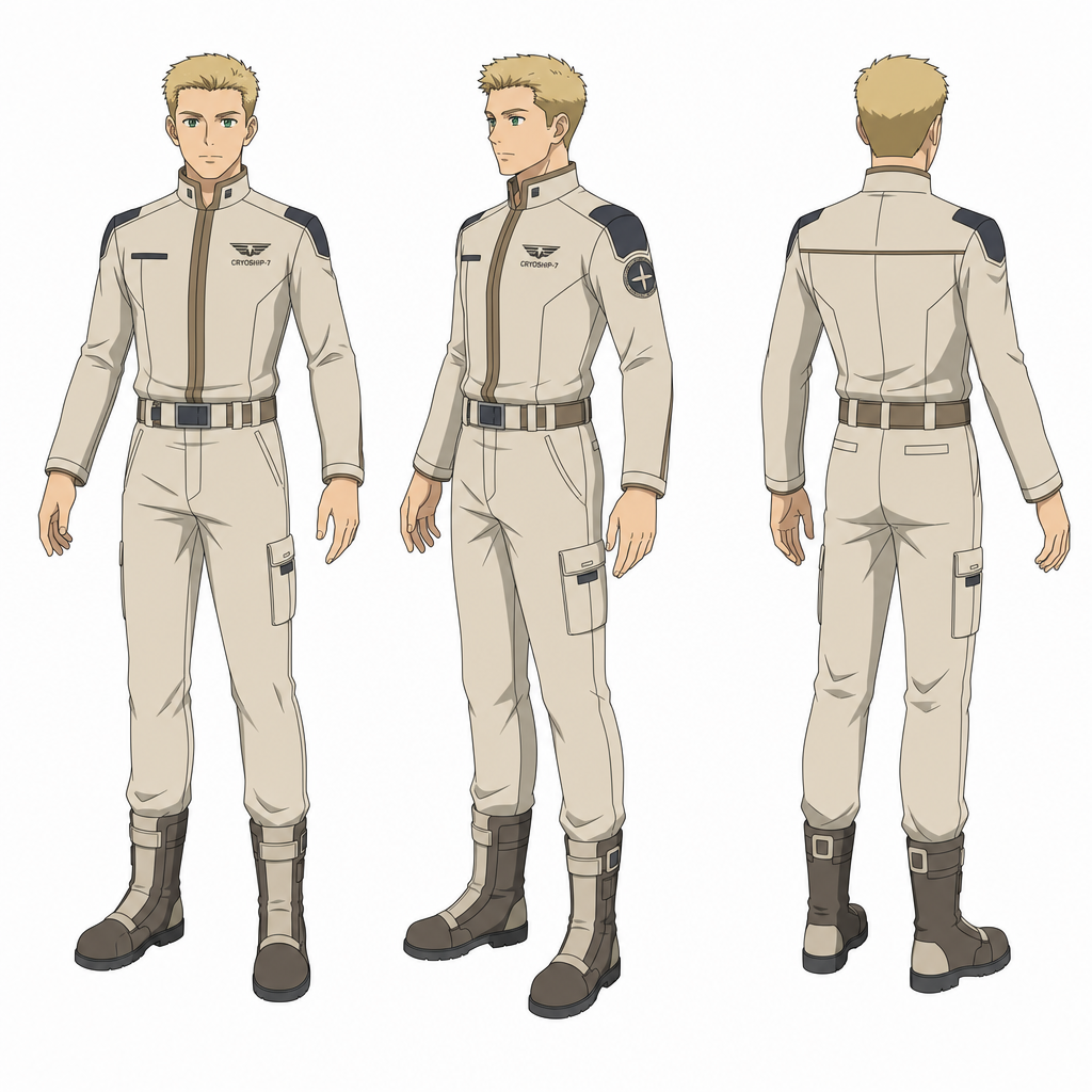 Anime-cel sci-fi cryoship survivor (male), beige (4)
