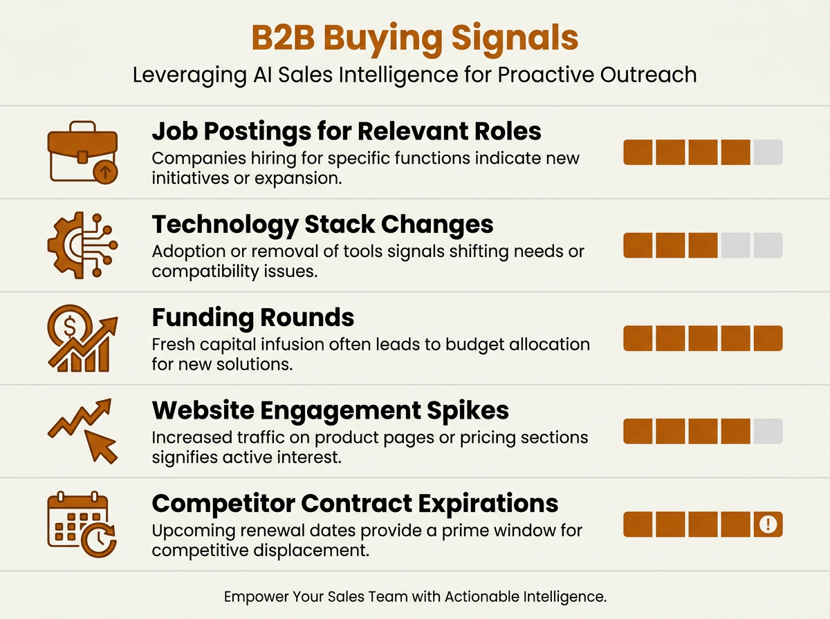 Five key B2B buying signals tracked by AI sales intelligence tools